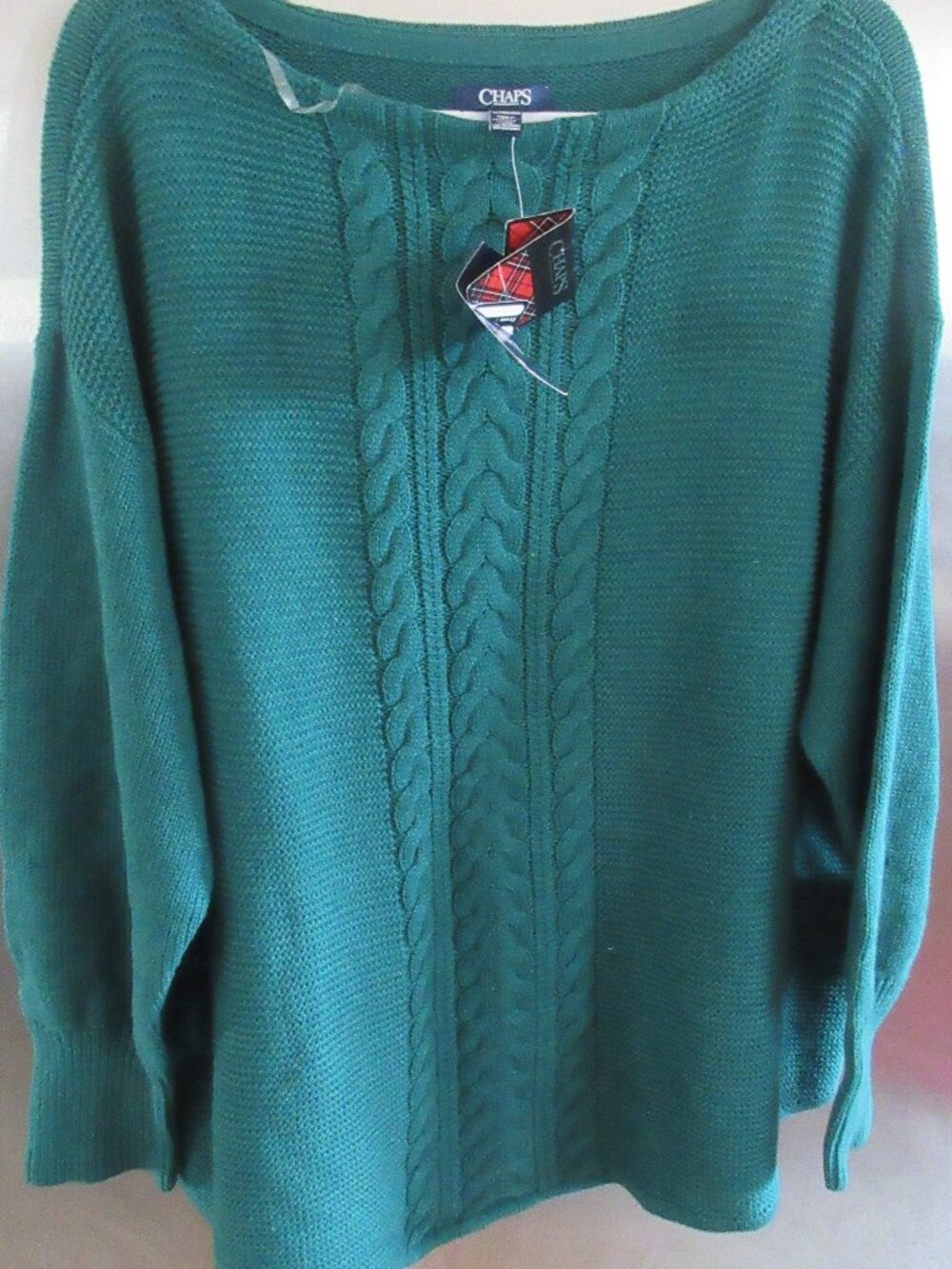 3X green cable knit sweater by Chaps Long sleeve New  nwt